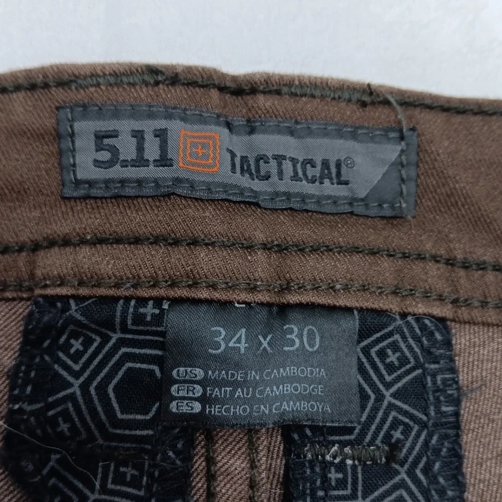 5.11 Tactical Defender-Flex Slim Pants 34x30 Brown Stretch (Measures 36x29.5)